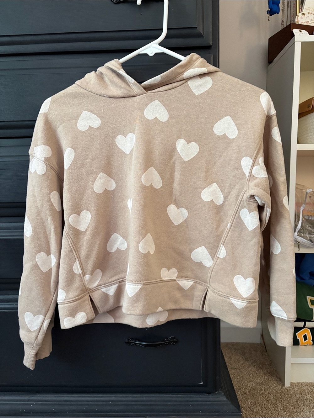 Old Navy Beige Hoodie with White Heart Print